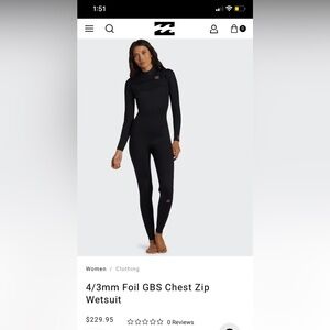 Billabong women’s 4/3mm Foil GBS Chest Zip Wetsuit size L black